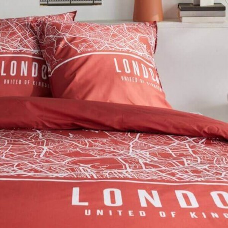 LONDON - Parure de lit 220 x 240 - Motif rouge blanc