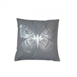 PAPILLON coussin carré 40*40 cm gris motif argenté